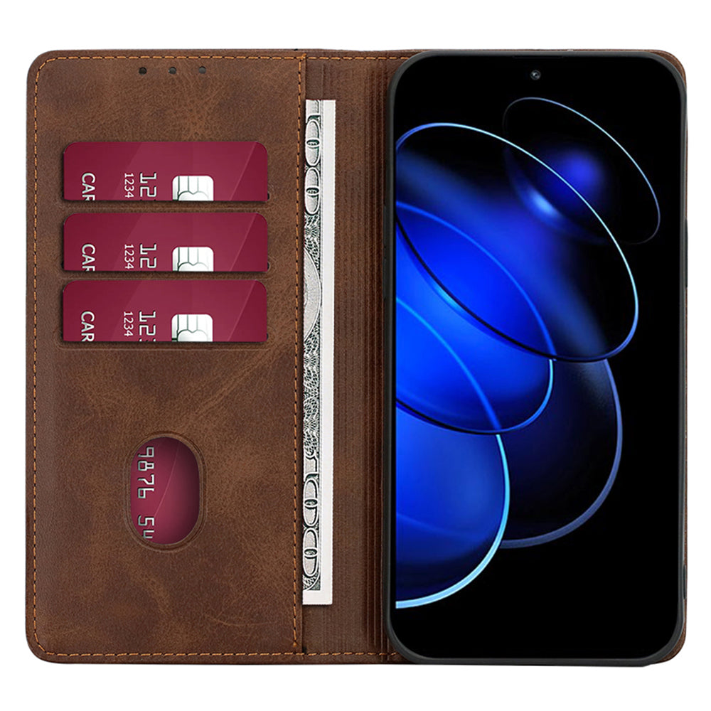 Phone Case for Honor Magic5 Pro PU Leather+TPU Wallet Stand Calf Texture Magnetic Closing Cover