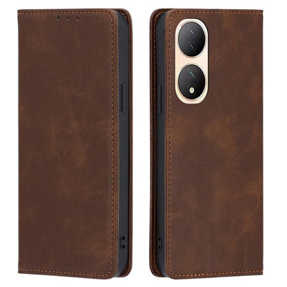 For vivo Y100 5G PU Leather+TPU Wallet Stand Phone Magnetic Closing Case Calf Texture Cover