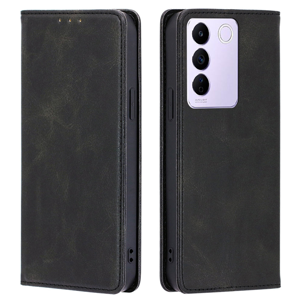 For vivo S16e 5G PU Leather Anti-drop Wallet Stand Phone Case Calf Texture Magnetic Closing Cover