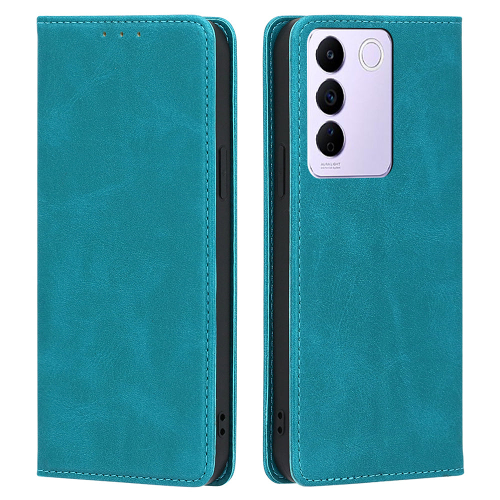 For vivo S16e 5G PU Leather Anti-drop Wallet Stand Phone Case Calf Texture Magnetic Closing Cover