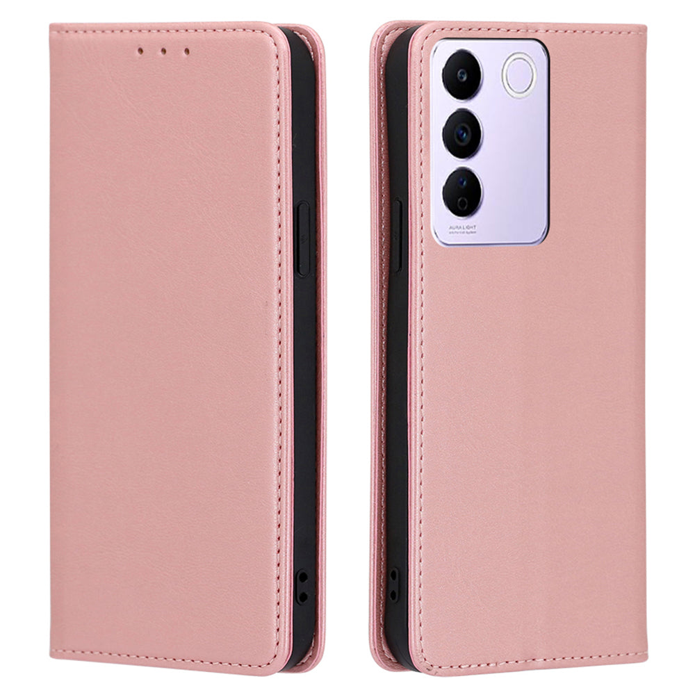 For vivo S16e 5G PU Leather Anti-drop Wallet Stand Phone Case Calf Texture Magnetic Closing Cover