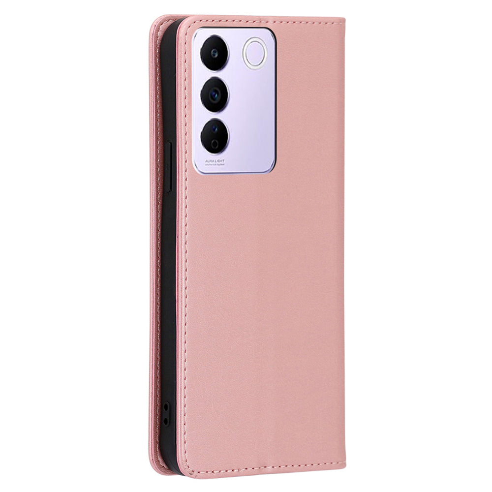 For vivo S16e 5G PU Leather Anti-drop Wallet Stand Phone Case Calf Texture Magnetic Closing Cover