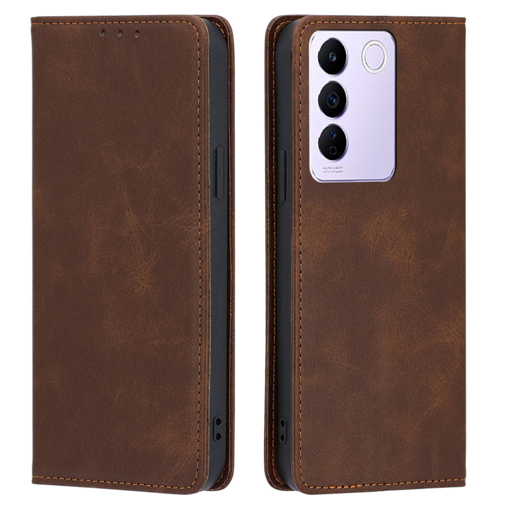 For vivo S16e 5G PU Leather Anti-drop Wallet Stand Phone Case Calf Texture Magnetic Closing Cover