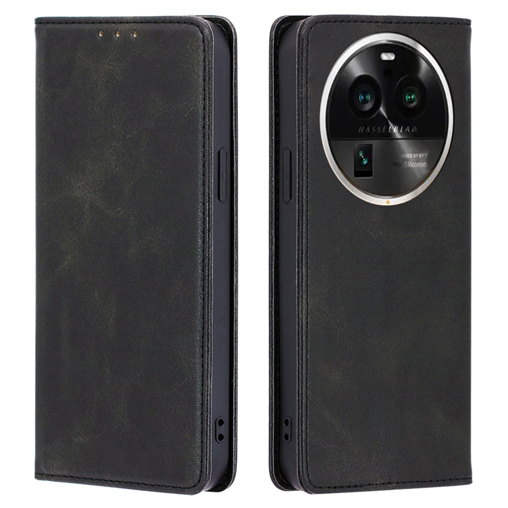 For Oppo Find X6 Pro Phone Case PU Leather+TPU Wallet Stand Calf Texture Magnetic Closing Cover