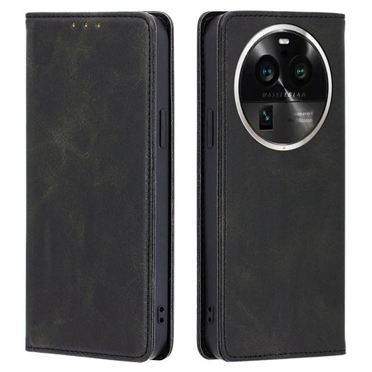 For Oppo Find X6 Pro Phone Case PU Leather+TPU Wallet Stand Calf Texture Magnetic Closing Cover