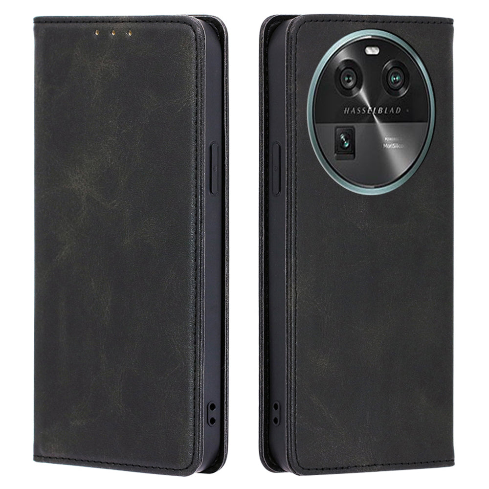 For Oppo Find X6 Calf Texture PU Leather Wallet Stand Phone Case Magnetic Adsorption Cover