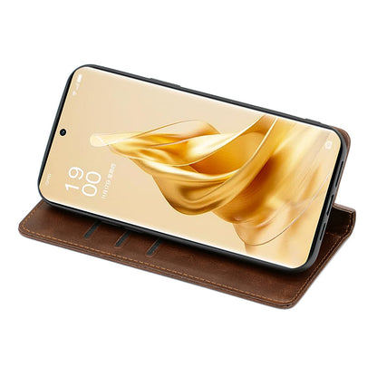 For Oppo Find X6 Calf Texture PU Leather Wallet Stand Phone Case Magnetic Adsorption Cover