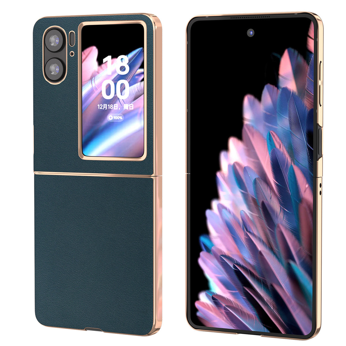 For Oppo Find N2 Flip 5G Genuine Cow Leather+TPU+PC Phone Case Electroplating Protective Phone Case