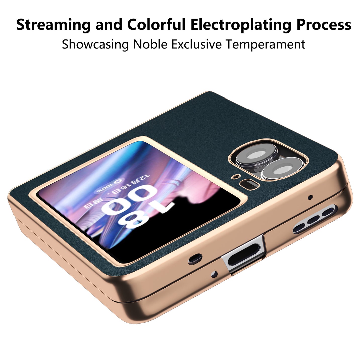 For Oppo Find N2 Flip 5G Genuine Cow Leather+TPU+PC Phone Case Electroplating Protective Phone Case