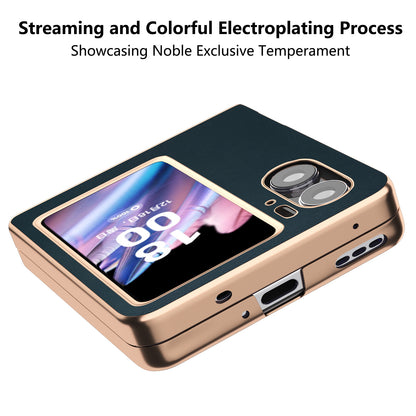 For Oppo Find N2 Flip 5G Genuine Cow Leather+TPU+PC Phone Case Electroplating Protective Phone Case