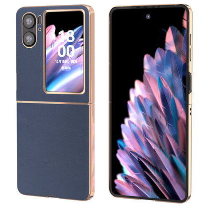 For Oppo Find N2 Flip 5G Genuine Cow Leather+TPU+PC Phone Case Electroplating Protective Phone Case