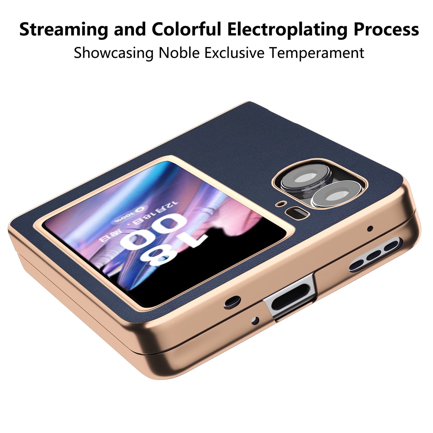 For Oppo Find N2 Flip 5G Genuine Cow Leather+TPU+PC Phone Case Electroplating Protective Phone Case