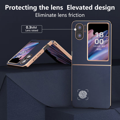 For Oppo Find N2 Flip 5G Genuine Cow Leather+TPU+PC Phone Case Electroplating Protective Phone Case