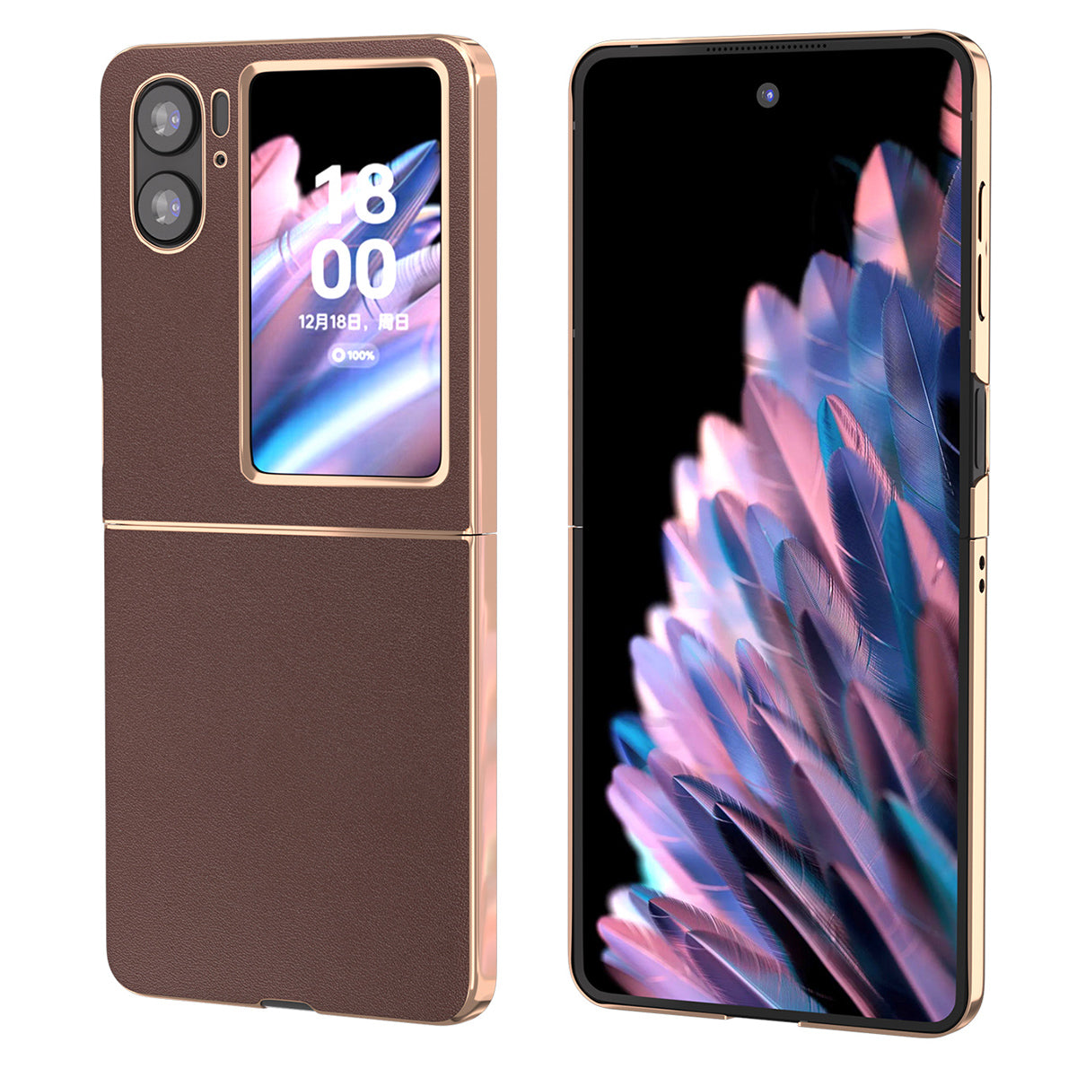 For Oppo Find N2 Flip 5G Genuine Cow Leather+TPU+PC Phone Case Electroplating Protective Phone Case