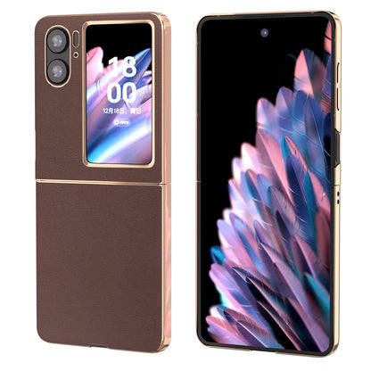 For Oppo Find N2 Flip 5G Genuine Cow Leather+TPU+PC Phone Case Electroplating Protective Phone Case