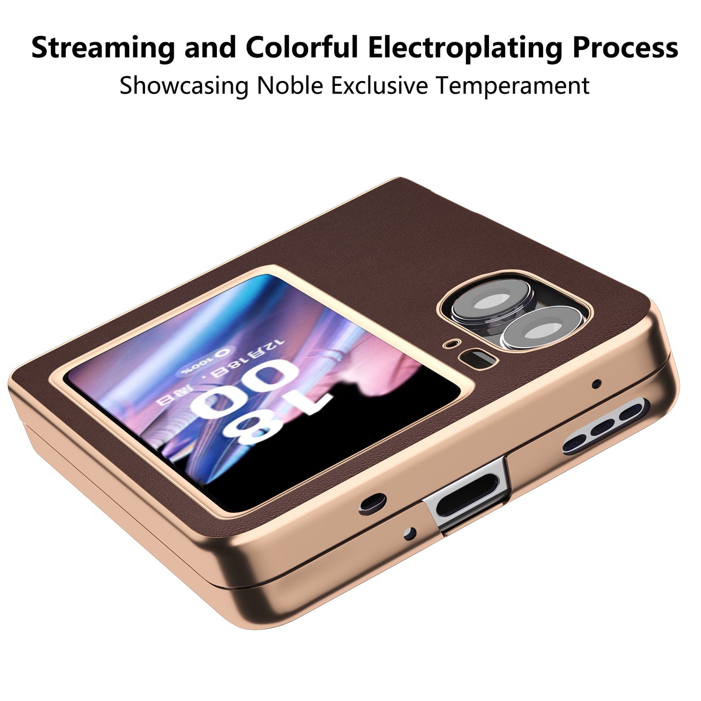 For Oppo Find N2 Flip 5G Genuine Cow Leather+TPU+PC Phone Case Electroplating Protective Phone Case