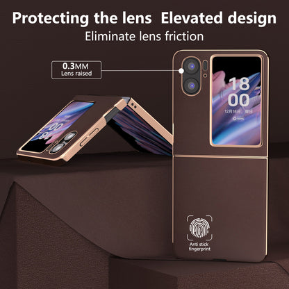 For Oppo Find N2 Flip 5G Genuine Cow Leather+TPU+PC Phone Case Electroplating Protective Phone Case