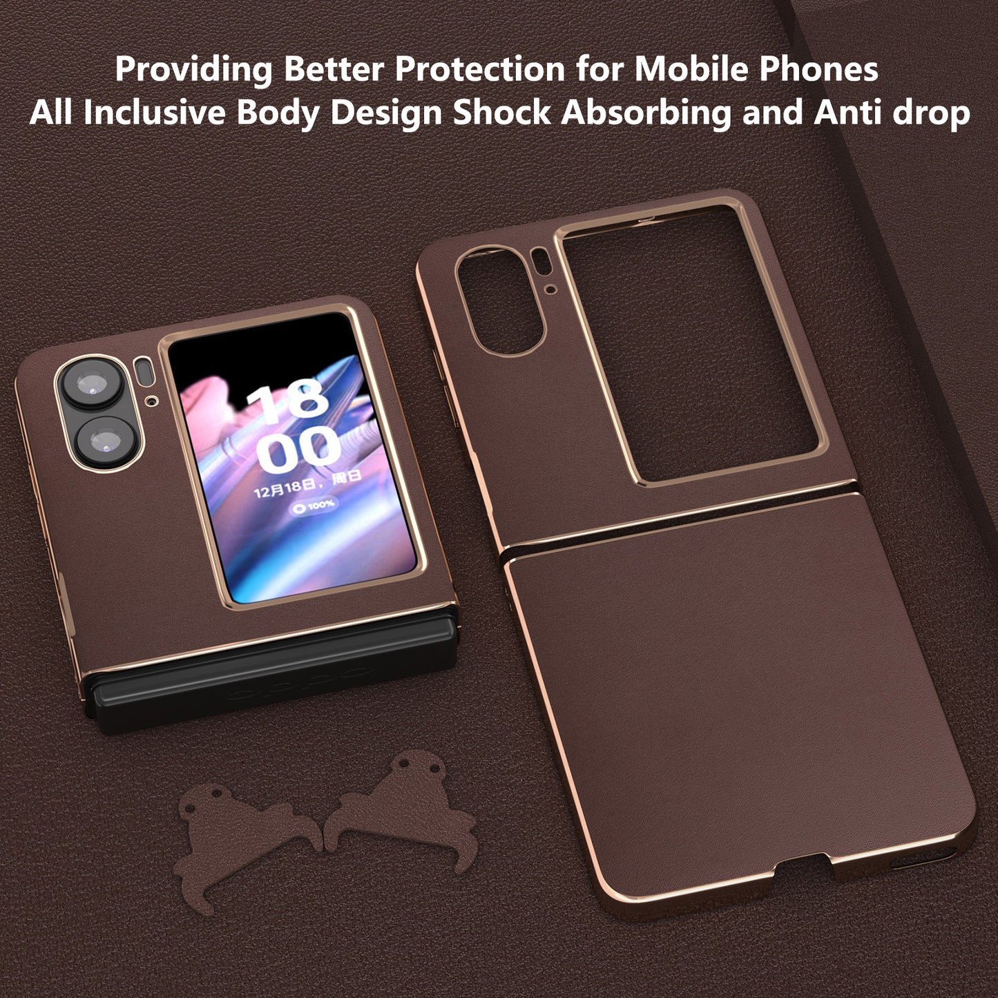 For Oppo Find N2 Flip 5G Genuine Cow Leather+TPU+PC Phone Case Electroplating Protective Phone Case