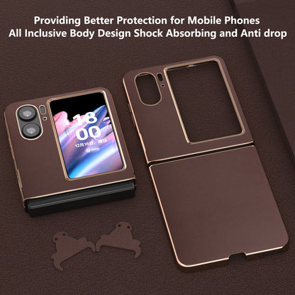 For Oppo Find N2 Flip 5G Genuine Cow Leather+TPU+PC Phone Case Electroplating Protective Phone Case