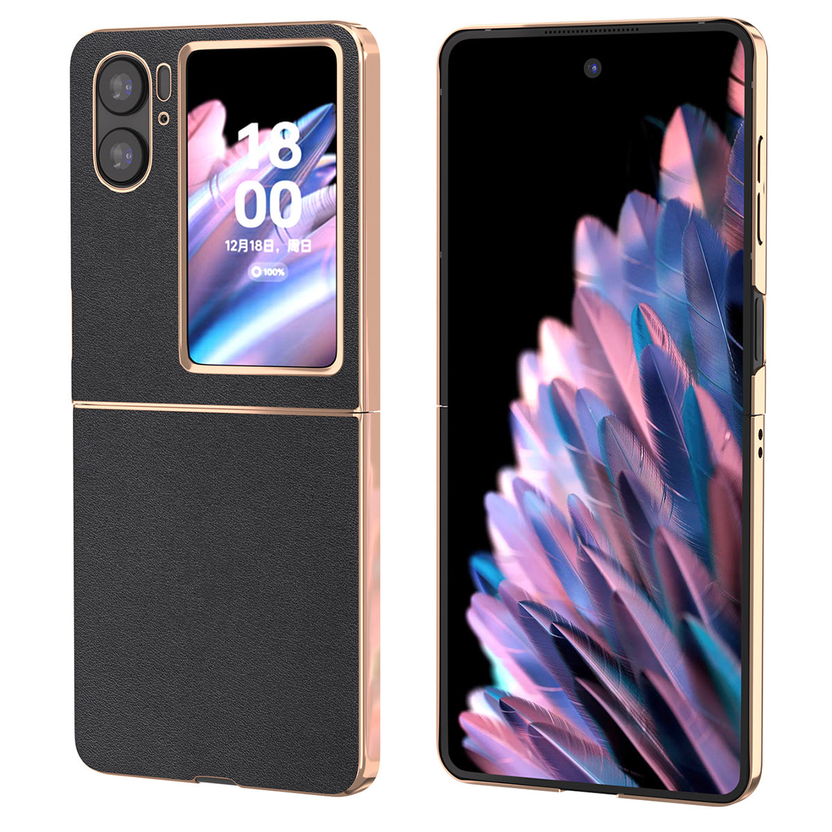 For Oppo Find N2 Flip 5G Genuine Cow Leather+TPU+PC Phone Case Electroplating Protective Phone Case