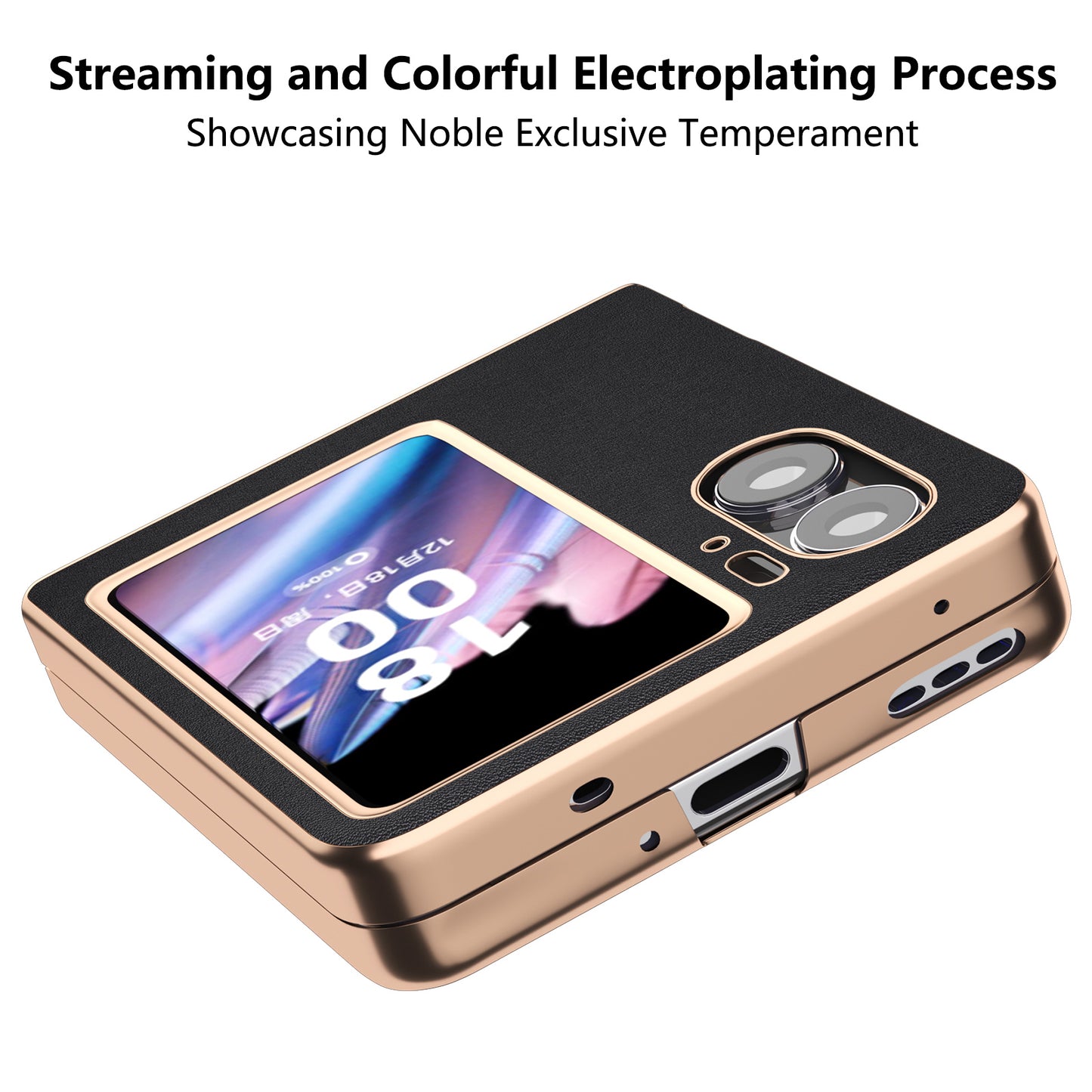 For Oppo Find N2 Flip 5G Genuine Cow Leather+TPU+PC Phone Case Electroplating Protective Phone Case