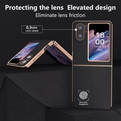 For Oppo Find N2 Flip 5G Genuine Cow Leather+TPU+PC Phone Case Electroplating Protective Phone Case