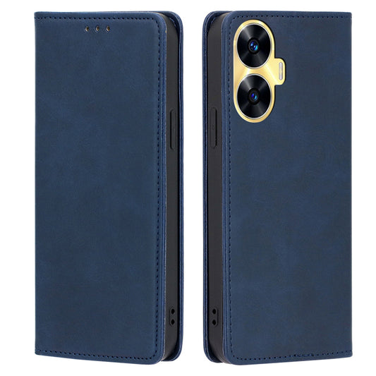 For Realme C55 PU Leather Protective Shell Magnetic Closing Wallet Stand Phone Case