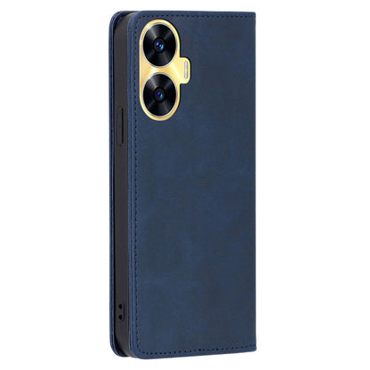 For Realme C55 PU Leather Protective Shell Magnetic Closing Wallet Stand Phone Case