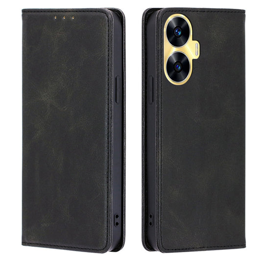 For Realme C55 PU Leather Protective Shell Magnetic Closing Wallet Stand Phone Case