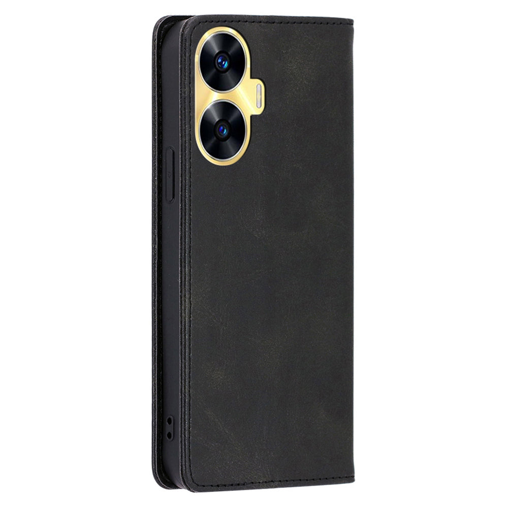 For Realme C55 PU Leather Protective Shell Magnetic Closing Wallet Stand Phone Case