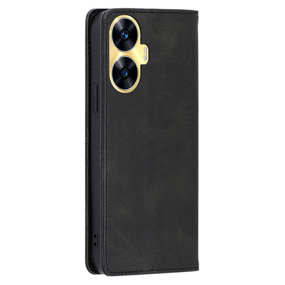 For Realme C55 PU Leather Protective Shell Magnetic Closing Wallet Stand Phone Case