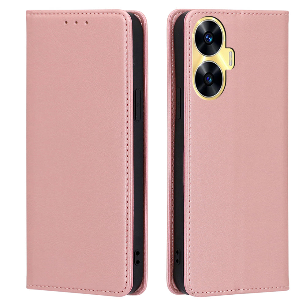 For Realme C55 PU Leather Protective Shell Magnetic Closing Wallet Stand Phone Case