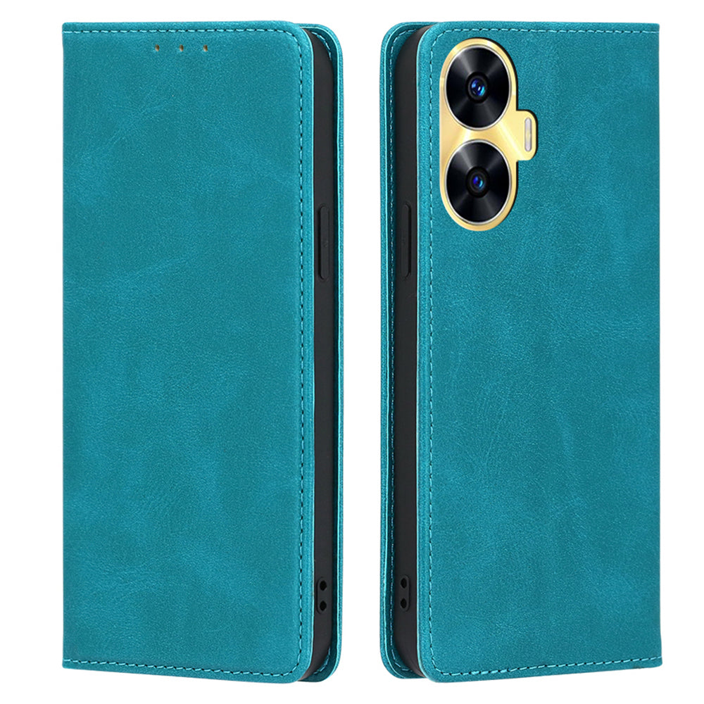 For Realme C55 PU Leather Protective Shell Magnetic Closing Wallet Stand Phone Case
