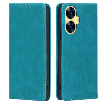 For Realme C55 PU Leather Protective Shell Magnetic Closing Wallet Stand Phone Case