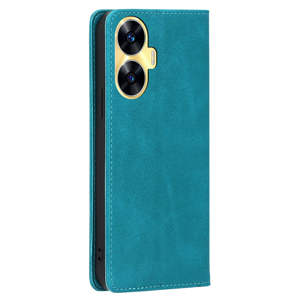 For Realme C55 PU Leather Protective Shell Magnetic Closing Wallet Stand Phone Case