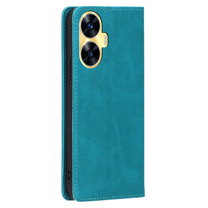 For Realme C55 PU Leather Protective Shell Magnetic Closing Wallet Stand Phone Case