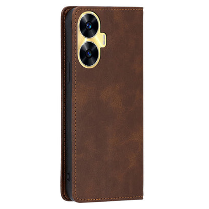 For Realme C55 PU Leather Protective Shell Magnetic Closing Wallet Stand Phone Case