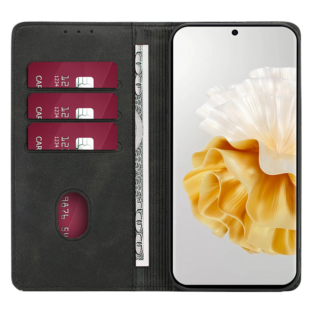 For Huawei P60 / P60 Pro PU Leather Phone Case Stand Wallet Calf Texture Magnetic Protective Cover