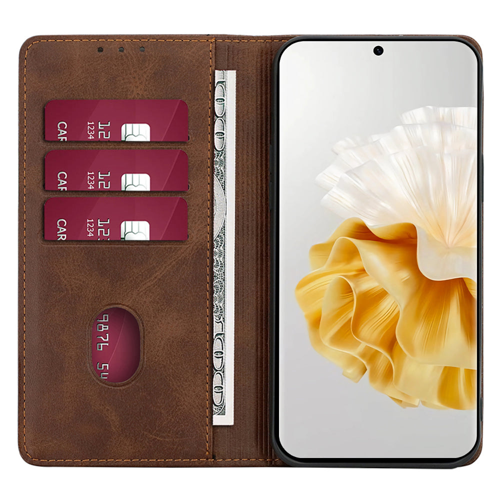 For Huawei P60 / P60 Pro PU Leather Phone Case Stand Wallet Calf Texture Magnetic Protective Cover