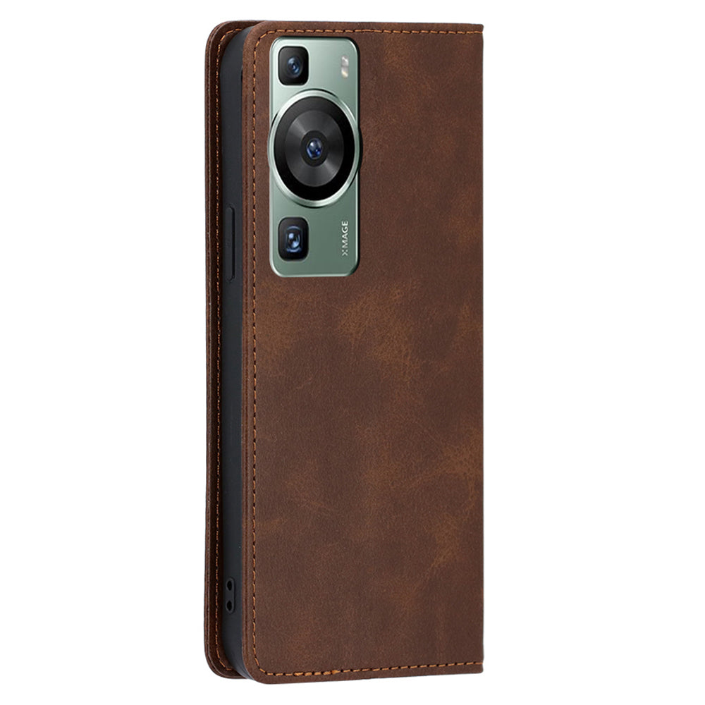 For Huawei P60 / P60 Pro PU Leather Phone Case Stand Wallet Calf Texture Magnetic Protective Cover
