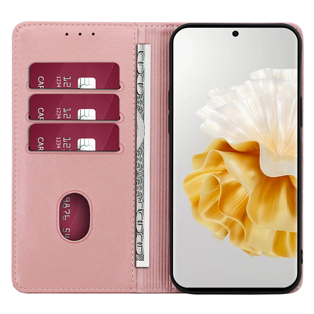 For Huawei P60 / P60 Pro PU Leather Phone Case Stand Wallet Calf Texture Magnetic Protective Cover