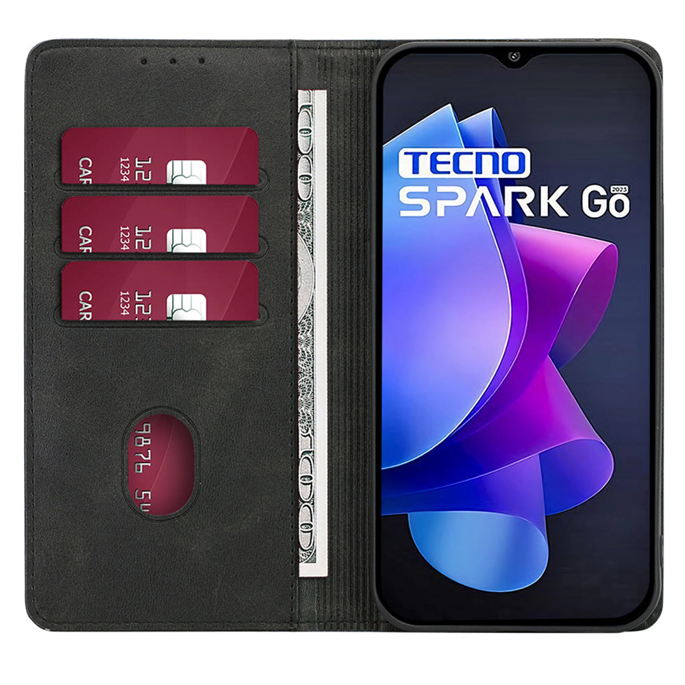 For Tecno Spark Go 2023 4G Stand Leather Phone Case Magnetic Closure Calf Texture Wallet Cover