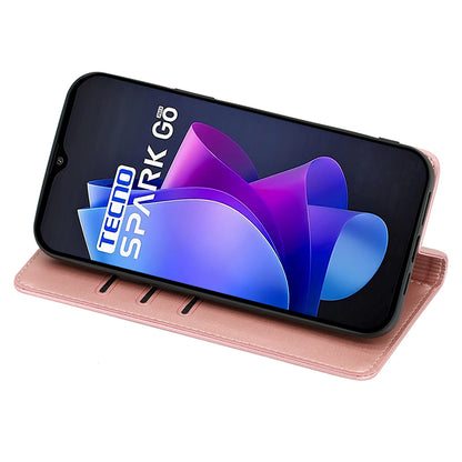 For Tecno Spark Go 2023 4G Stand Leather Phone Case Magnetic Closure Calf Texture Wallet Cover