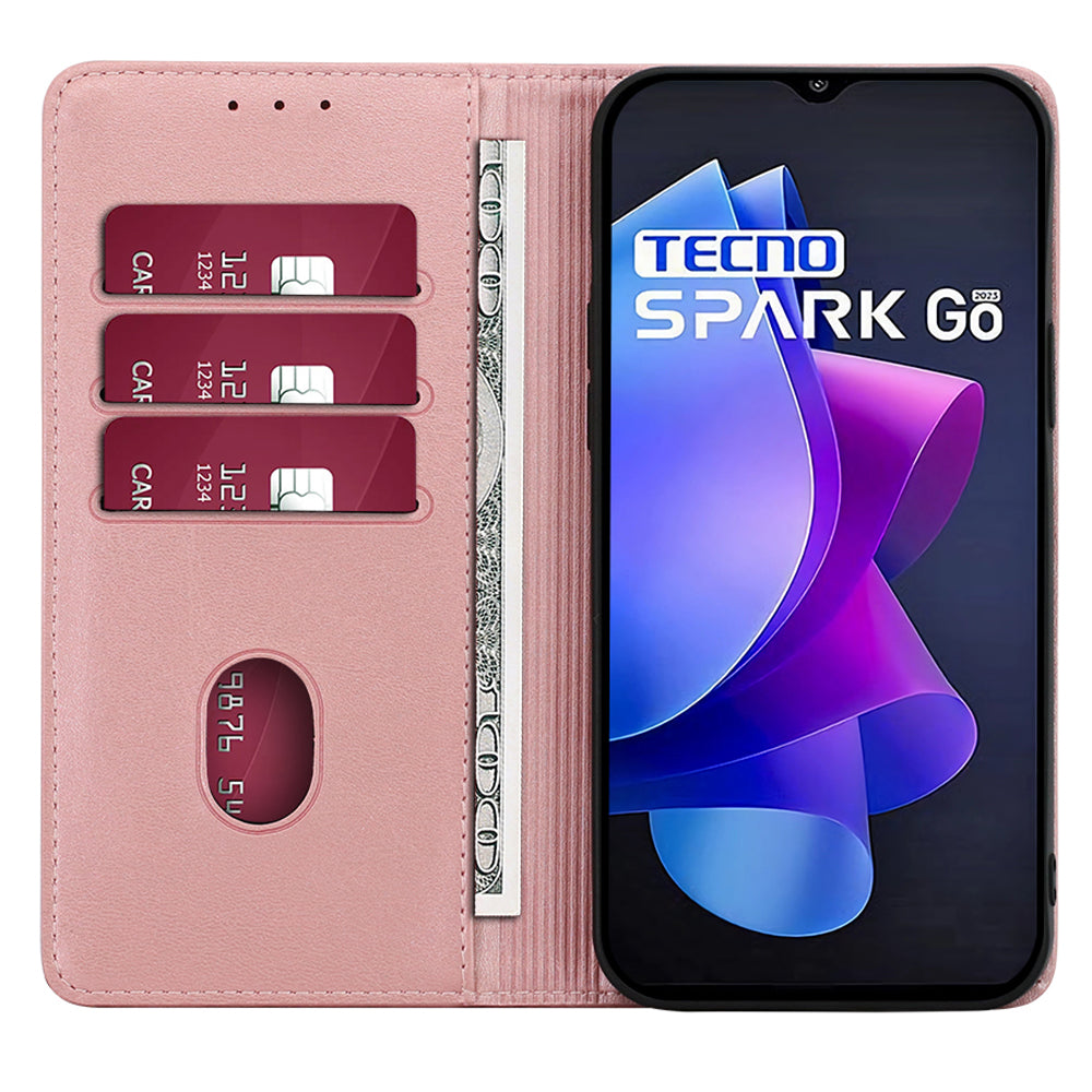 For Tecno Spark Go 2023 4G Stand Leather Phone Case Magnetic Closure Calf Texture Wallet Cover