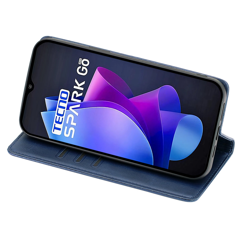 For Tecno Spark Go 2023 4G Stand Leather Phone Case Magnetic Closure Calf Texture Wallet Cover
