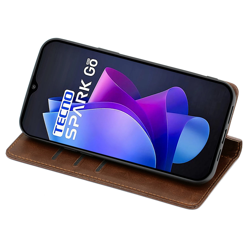 For Tecno Spark Go 2023 4G Stand Leather Phone Case Magnetic Closure Calf Texture Wallet Cover
