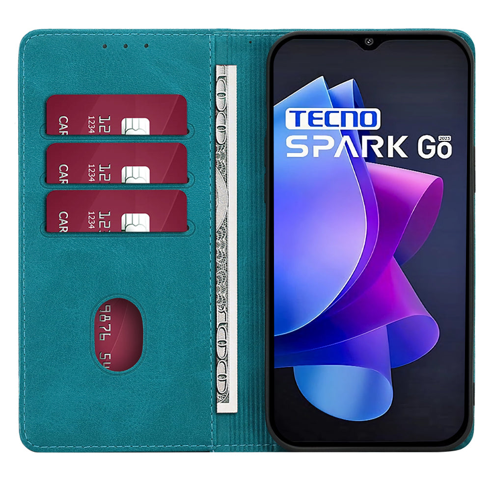 For Tecno Spark Go 2023 4G Stand Leather Phone Case Magnetic Closure Calf Texture Wallet Cover