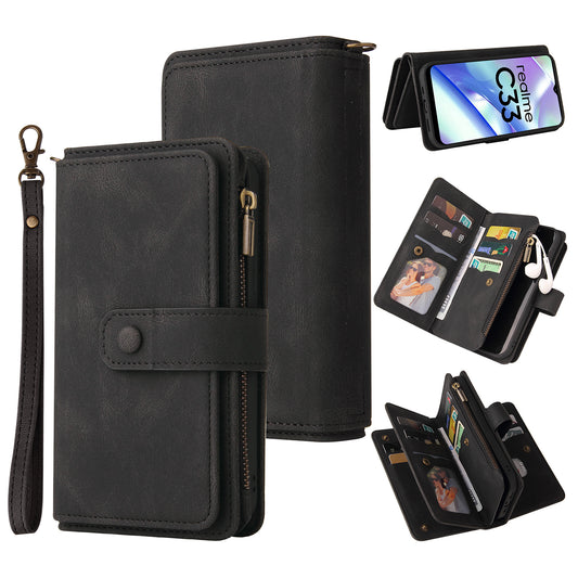For Realme C33 4G / C33 2023 4G KT Multi-Functional Series-2 Zipper Pocket Leather Phone Case Multiple Card Slots Wallet Stand Cover