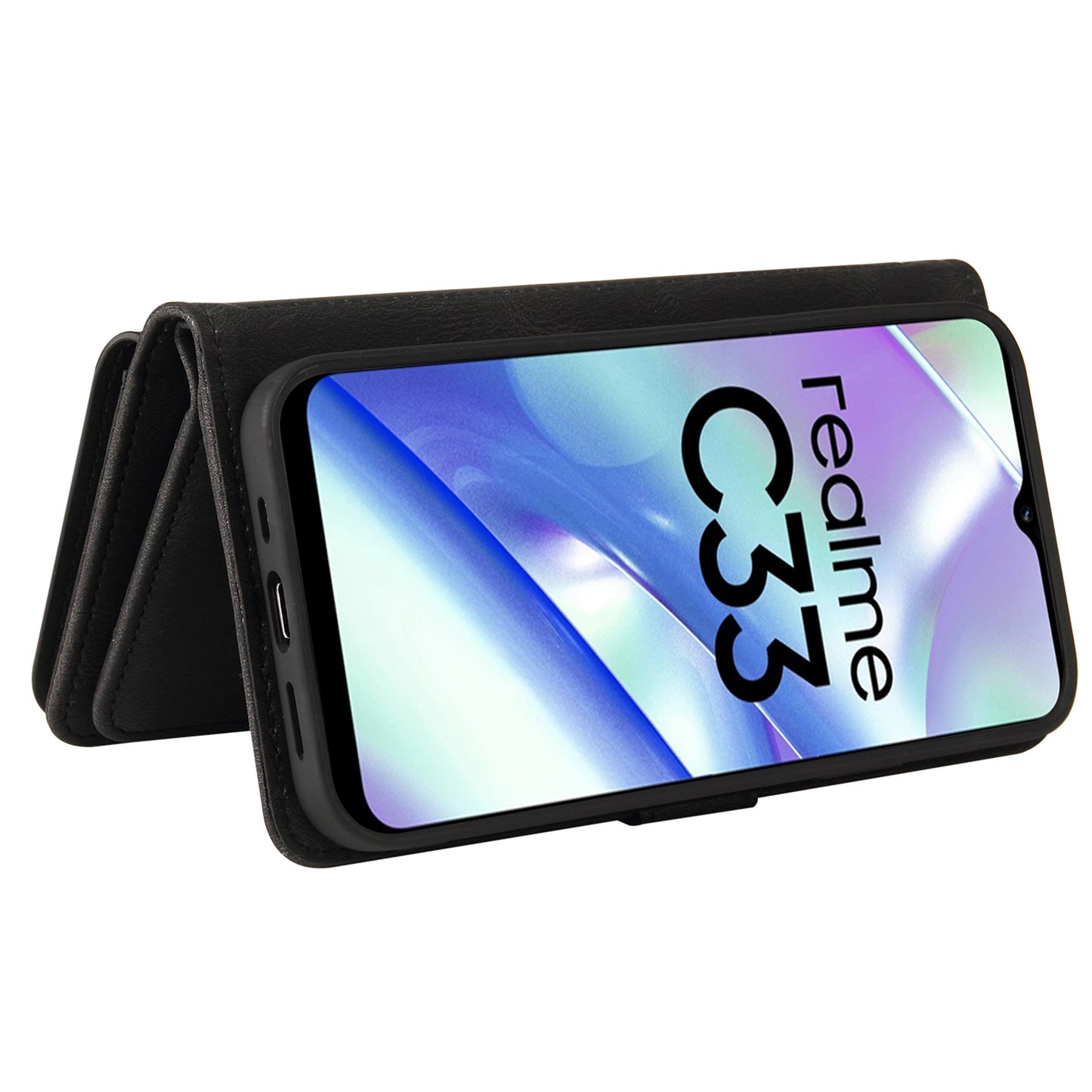 For Realme C33 4G / C33 2023 4G KT Multi-Functional Series-2 Zipper Pocket Leather Phone Case Multiple Card Slots Wallet Stand Cover