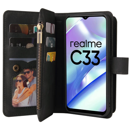 For Realme C33 4G / C33 2023 4G KT Multi-Functional Series-2 Zipper Pocket Leather Phone Case Multiple Card Slots Wallet Stand Cover